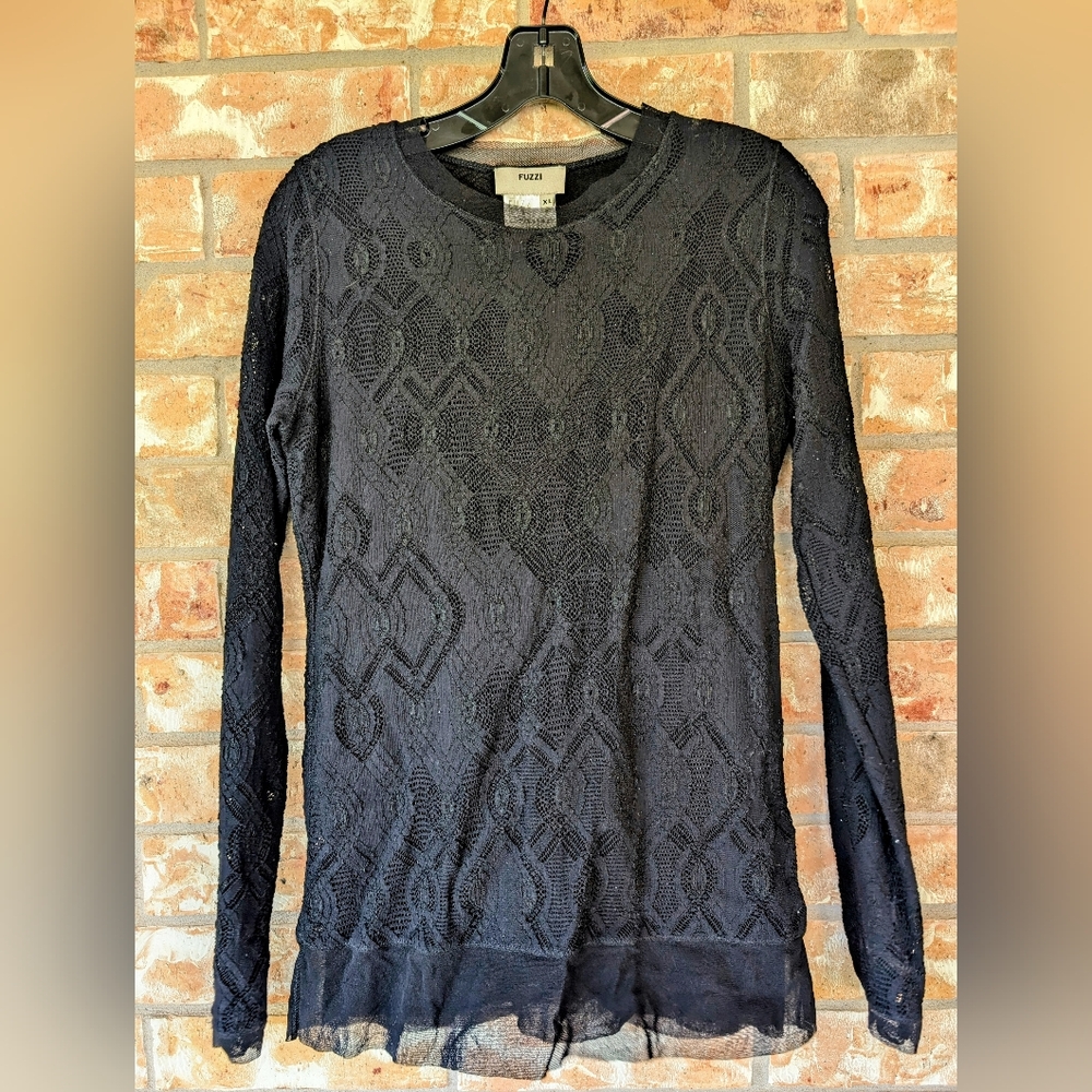 Fuzzi Black Lace Long Sleeve Top